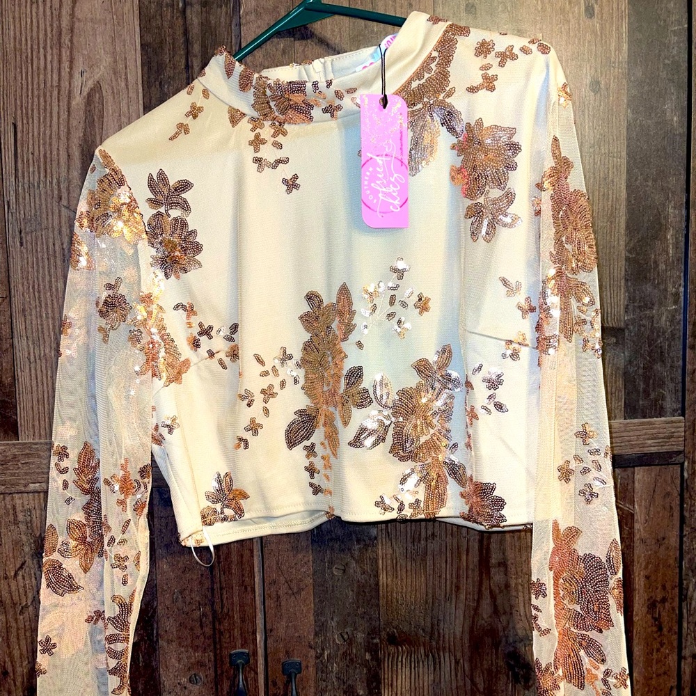 Southern Fried Chics Rose Gold Sequin Crop Top